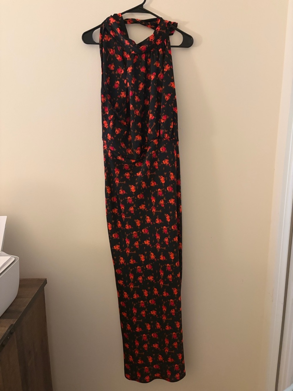 a new day Black Maxi Dress with Red Floral Print